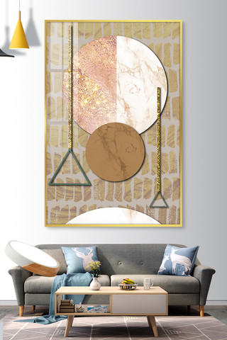 铂金漂浮海报模板_几何抽象圆形金色简约装饰画