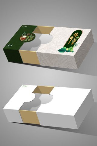 礼盒高档海报模板_端午节粽子白色绿色高档中国风包装盒样机模板