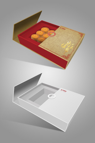 中秋节月饼红色,金色中国风样机,包装
