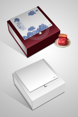 礼盒高档海报模板_中秋节云 月饼红色 蓝色中国风 高档样机包装