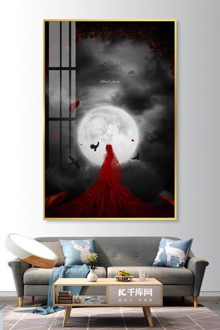 女王女人红色抽象室内装饰画