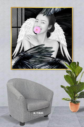 黑色羽毛黑色羽毛海报模板_方形单联羽毛黑色抽象人物室内客厅装饰画