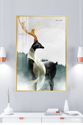 鹿装饰画雄鹿绿色北欧风室内装饰画
