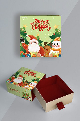 节日礼品盒海报模板_圣诞节圣诞老人绿色简约风包装