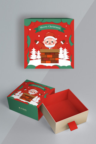 烟囱海报模板_圣诞节礼盒烟囱圣诞老人红色简约包装礼盒