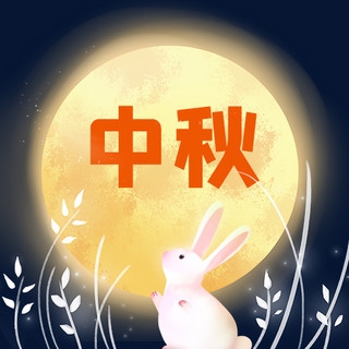 中秋月亮 兔子黄色卡通公众号次图