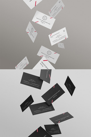 名片设计企业海报模板_散落的名片设计灰色简约样机