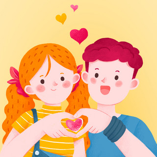 情侣卡通情侣海报模板_情侣头像情侣橙色卡通插画微信头像