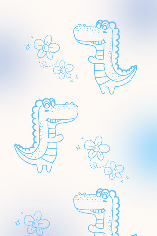 恐龙手机壁纸恐龙卡通蓝色手绘手机壁纸