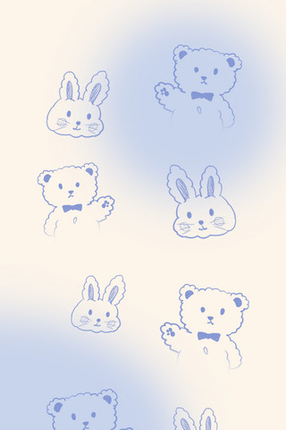 手机锁屏小熊兔子蓝色可爱卡通手机壁纸