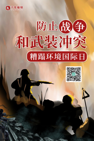 战争俯视海报模板_防止战争和武装冲突糟蹋环境国际日战场黑色简约海报