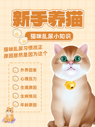 卡通狗海报模板_新手养猫猫咪橘色卡通小红书
