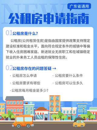 采购申请合同海报模板_公租房申请指南广东省通用蓝色卡通小红书配图