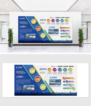 简洁创意展板海报模板_创意大气文化墙企业蓝色简约文化墙