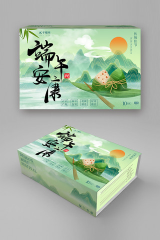 中国风端午节海报模板_端午粽子绿色中国风包装盒