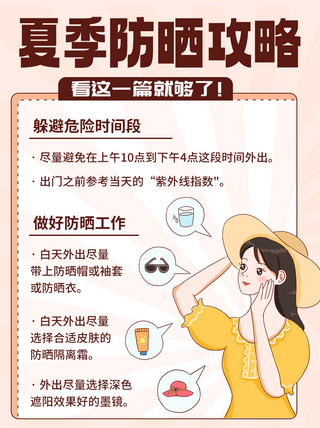 夏季外出防晒攻略彩色卡通小红书配图