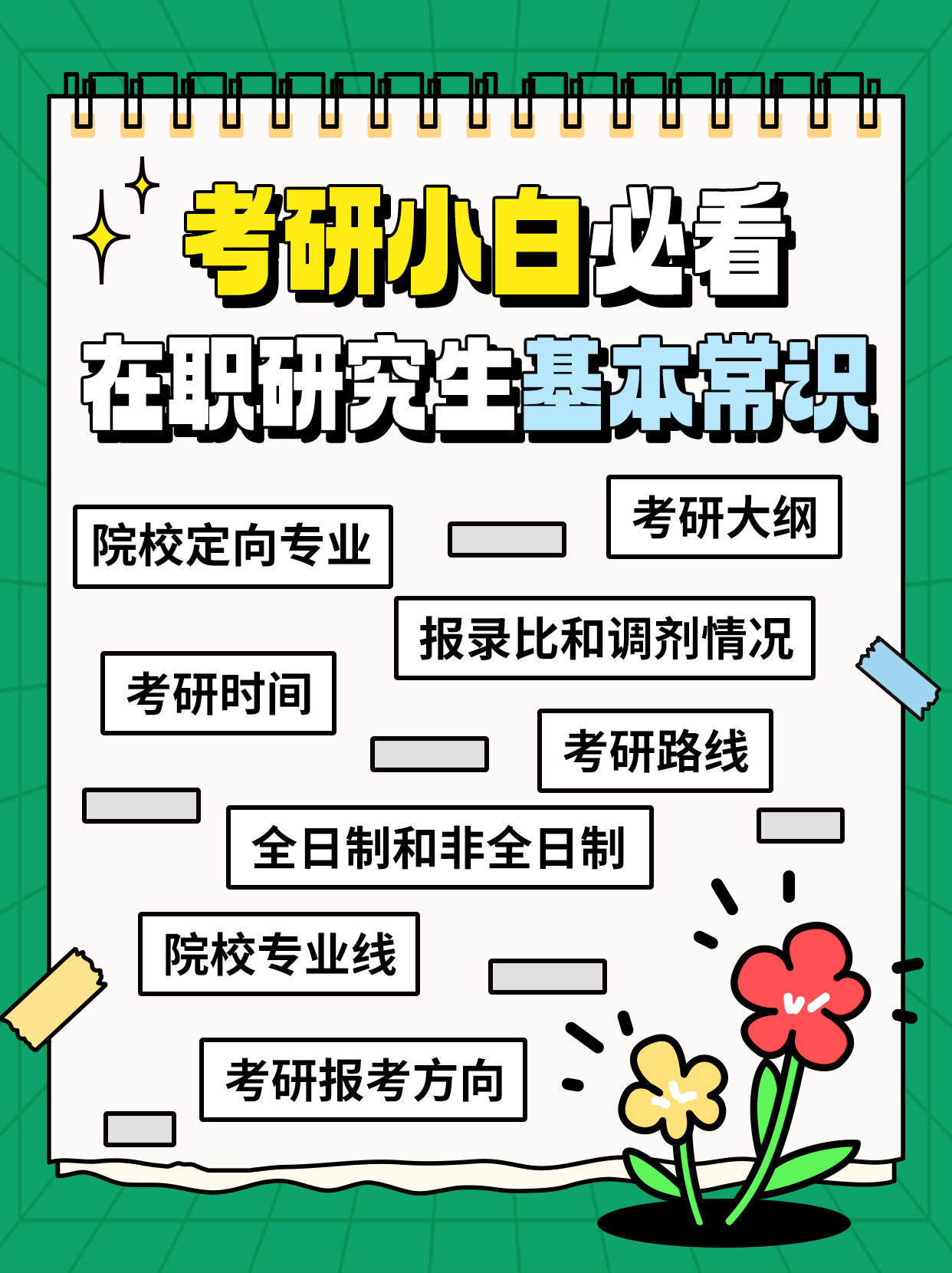 考研小白必看在职研究生基本常识彩色扁平小红书封面图片