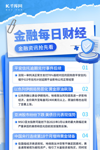 pc新闻海报模板_金融财经新闻蓝色简约手机海报创意海报