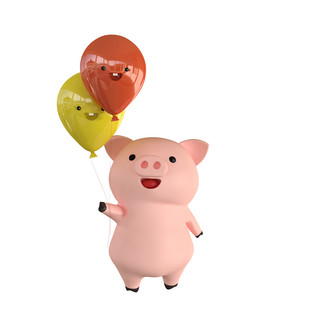 小猪过新年海报模板_拿气球的立体c4d小猪免费下载