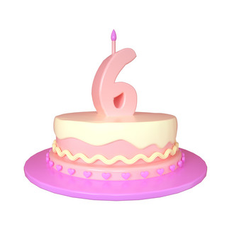 黄色生日蛋糕海报模板_C4D可爱立体6周岁生日蛋糕装饰