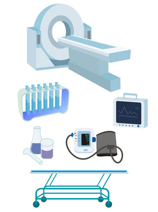 卡通医疗器械海报模板_蓝色医疗设备器械扁平风卡通