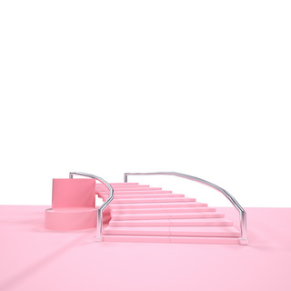 台阶海报模板_粉色金属栏杆旋转台阶