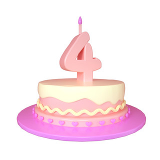 C4D可爱立体4周岁生日蛋糕装饰