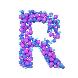 紫色立体圆球海报模板_C4D气球立体字母R元素