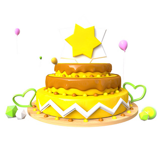 周年庆海报首页海报模板_C4D周年庆祝蛋糕场景装饰
