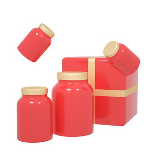 C4D红色瓶子礼盒产品罐子实物