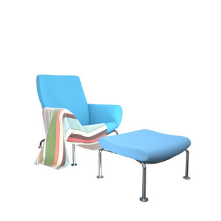 软垫沙发海报模板_蓝色午休软垫座椅