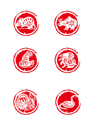 印泥海报模板_中国风红色十二生肖印章矢量可商用素材