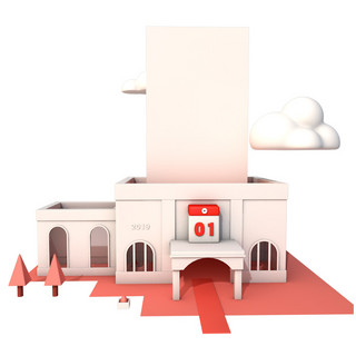 C4D红色系小建筑lowpoly装饰房子模型