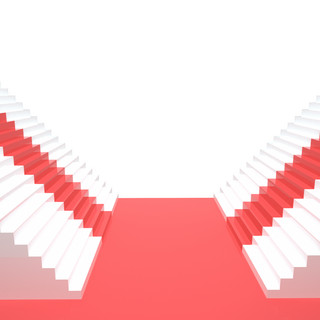 白色红色立体海报模板_C4D白色楼梯红色地毯电商楼梯元素