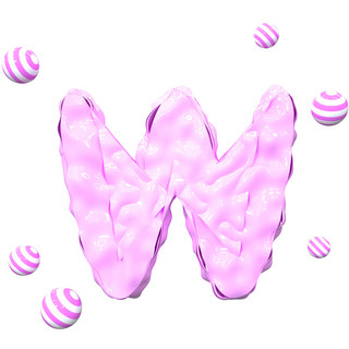 C4D立体粉色卡通创意抽象英文字母W