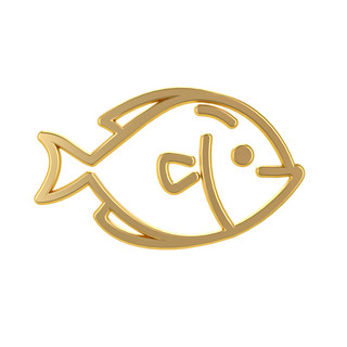 金色质感金属海报模板_金属质感立体海鲜类图标-鱼