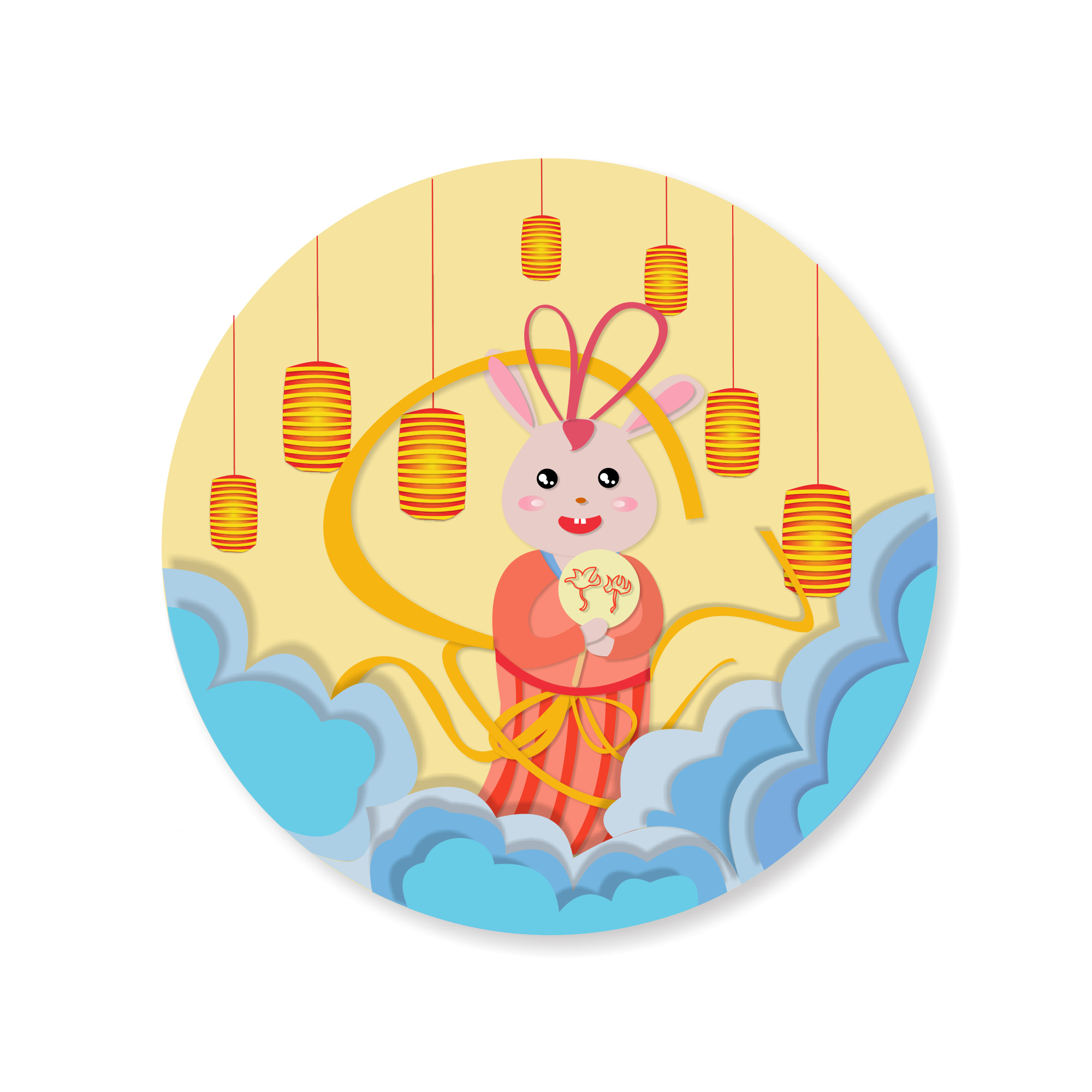 卡通可爱中秋节元素之嫦娥兔子图片