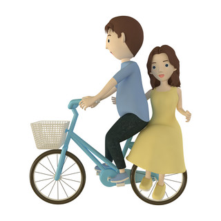 开心男孩海报模板_c4d立体男生骑自行车载女生免费下载