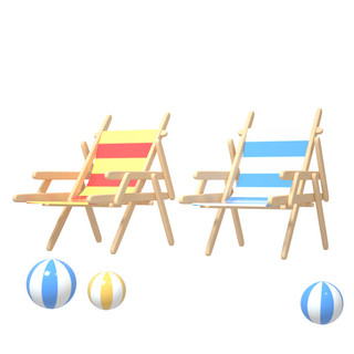 C4D夏日沙滩海边靠椅玩具球装饰