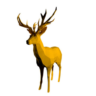 一家三口动物海报模板_C4D低面野鹿模型免抠PNG下载