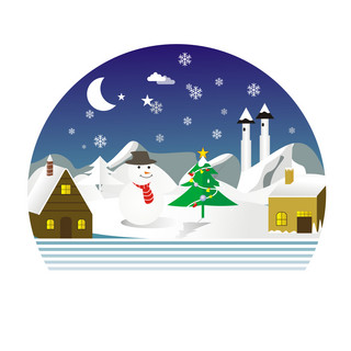乡村的海报模板_圣诞元素圣诞场景手绘圣诞夜里的乡村雪景