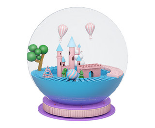 C4D水晶球里的卡通立体房子