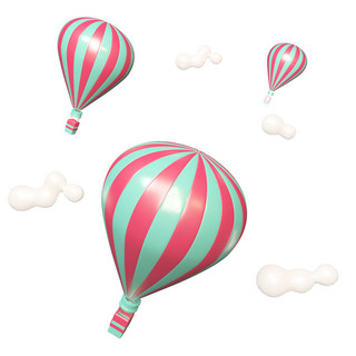 粉气球海报模板_2.14情人节C4D粉青色漂浮热气球免抠图