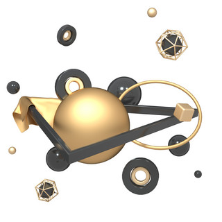 立体黑金色海报模板_C4D黑金色618装饰几何球立体漂浮元素组合