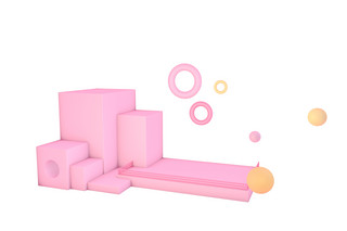 C4D粉色展台展架多层梯架