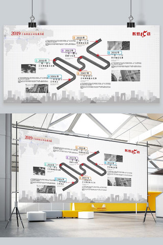 事迹宣春海报模板_发展历程白色创意极简风公司发展过程展板