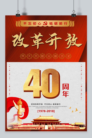 深红色系改革开放40周年主题海报