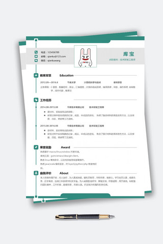 绿色简约技术研发工程师软件开发工程师简历