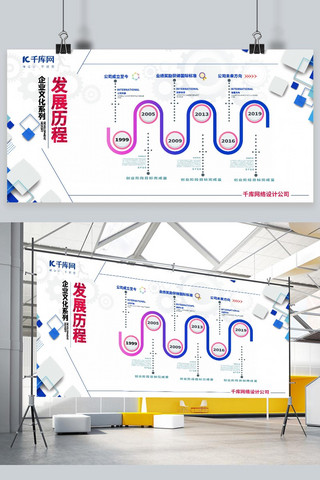 齿轮海报模板_企业发展历程齿轮蓝色商务展板