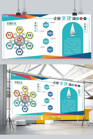 企业时间表海报模板_企业文化企业精神发展历程蓝色简约展板